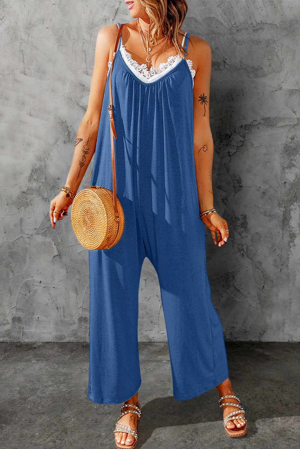 Spaghetti Strap Wide Leg Jumpsuit - FunkyPeacockStore (Store description)