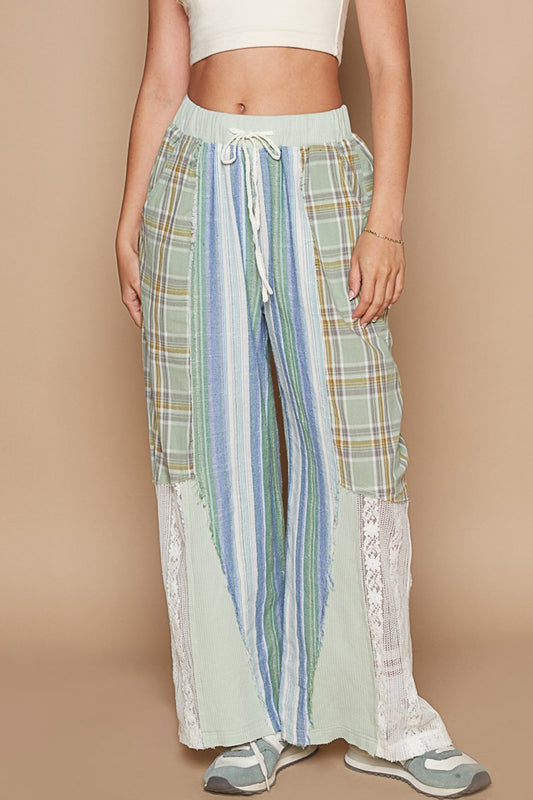 POL Drawstring Plaid Print Lace Straight Pants - FunkyPeacockStore (Store description)