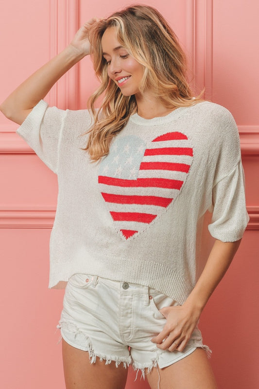 BiBi Striped Heart Contrast Knit Top - FunkyPeacockStore (Store description)