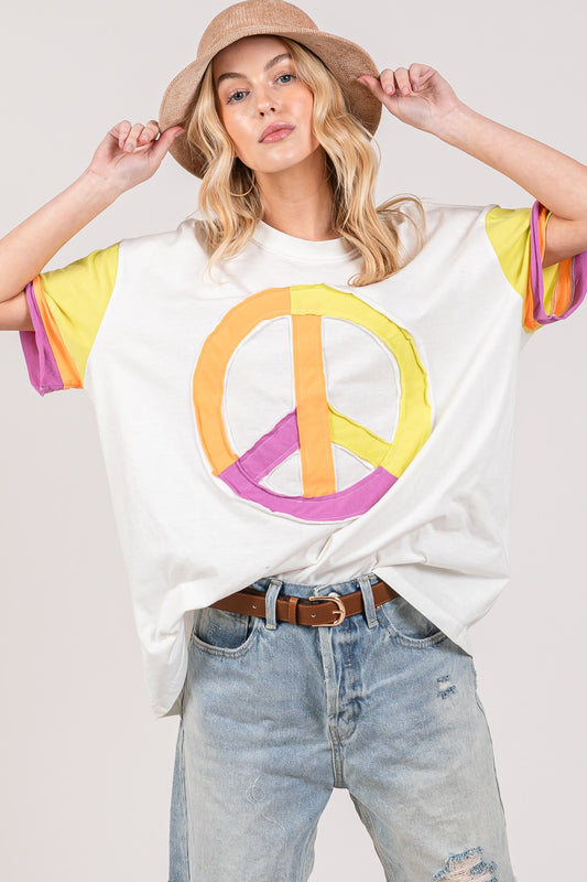 SAGE + FIG Color Block Peace Applique T-Shirt - FunkyPeacockStore (Store description)