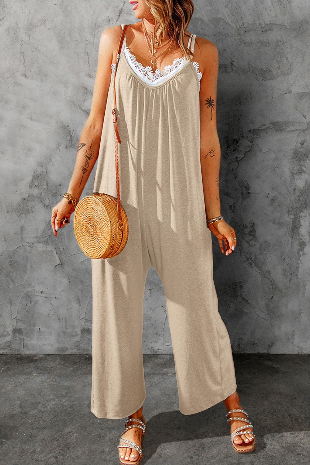 Spaghetti Strap Wide Leg Jumpsuit - FunkyPeacockStore (Store description)