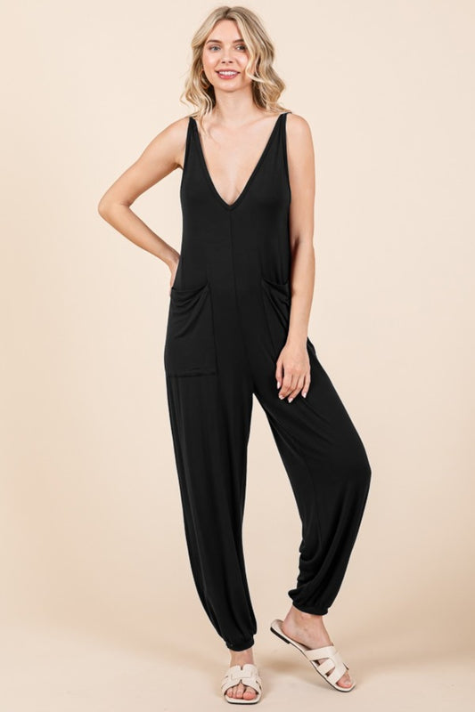 Culture Code Full Size Plunge Sleeveless Jumpsuit with Pockets - FunkyPeacockStore (Store description)
