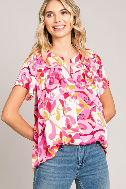 Cotton Bleu by Nu Label Abstract Print Short Sleeve Top - FunkyPeacockStore (Store description)