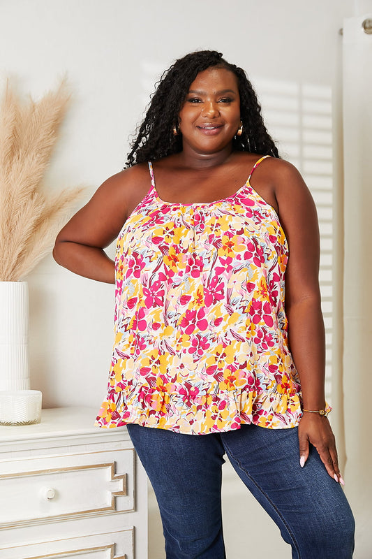 Double Take Floral Scoop Neck Ruffle Hem Cami - FunkyPeacockStore (Store description)