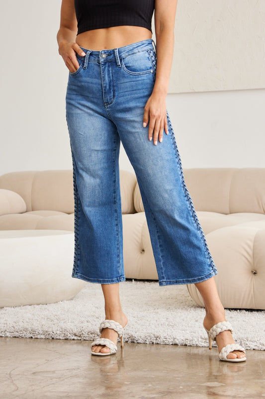 Judy Blue Full Size Braid Side Detail Wide Leg Jeans - FunkyPeacockStore (Store description)