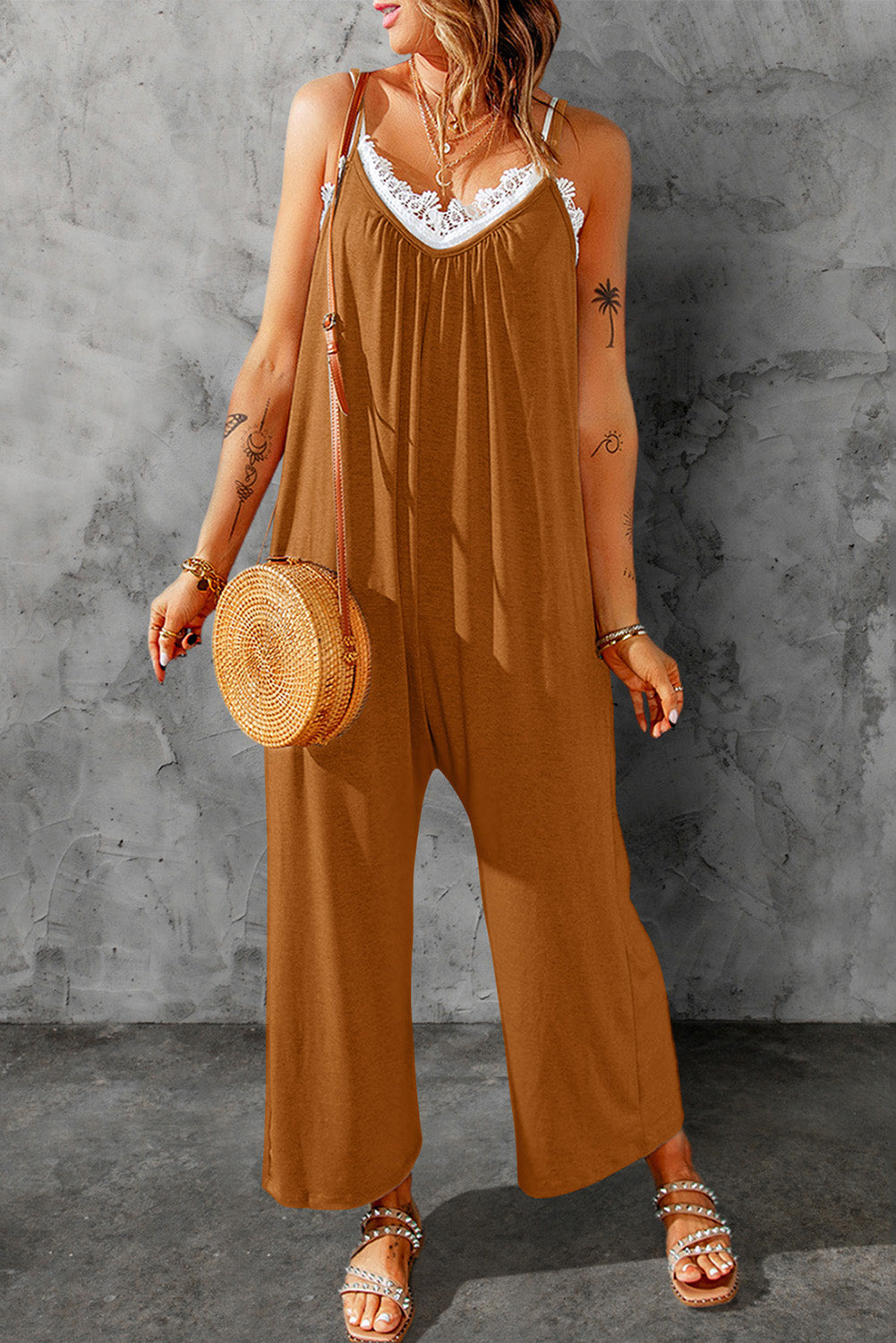 Spaghetti Strap Wide Leg Jumpsuit - FunkyPeacockStore (Store description)