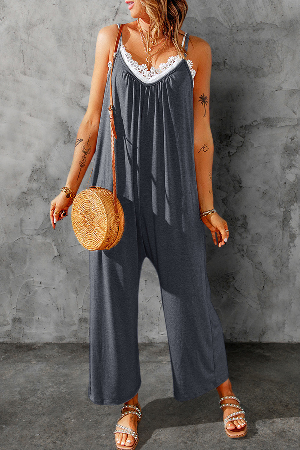 Spaghetti Strap Wide Leg Jumpsuit - FunkyPeacockStore (Store description)