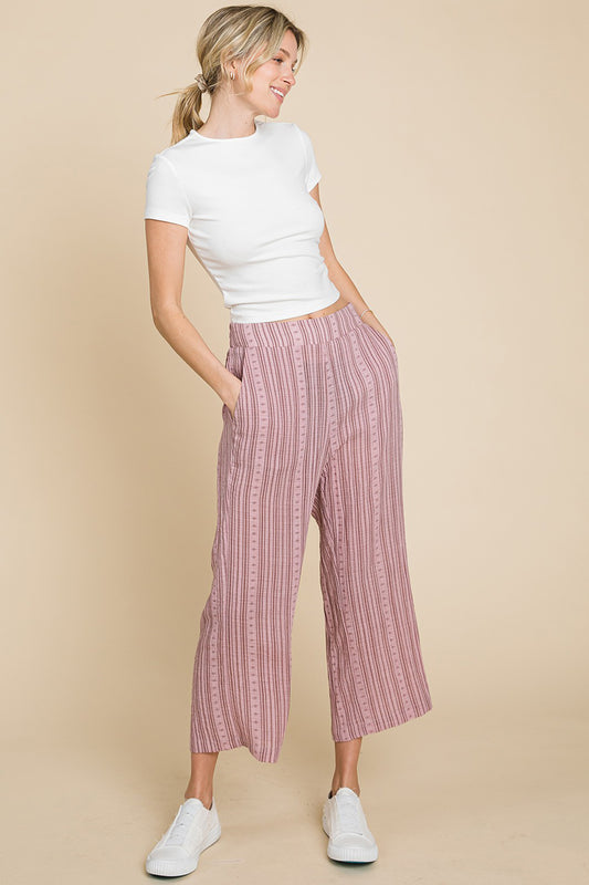 Cotton Bleu by Nu Lab Striped Elastic Waist Wide Leg Pants - FunkyPeacockStore (Store description)