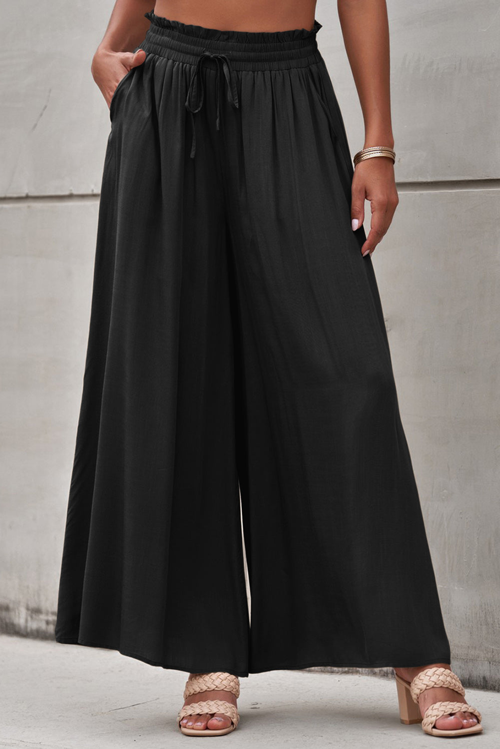 Drawstring Waist Wide Leg Pants - FunkyPeacockStore (Store description)