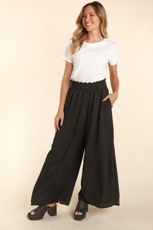 Haptics Elastic Waist Wide Leg Pants with Pockets - FunkyPeacockStore (Store description)