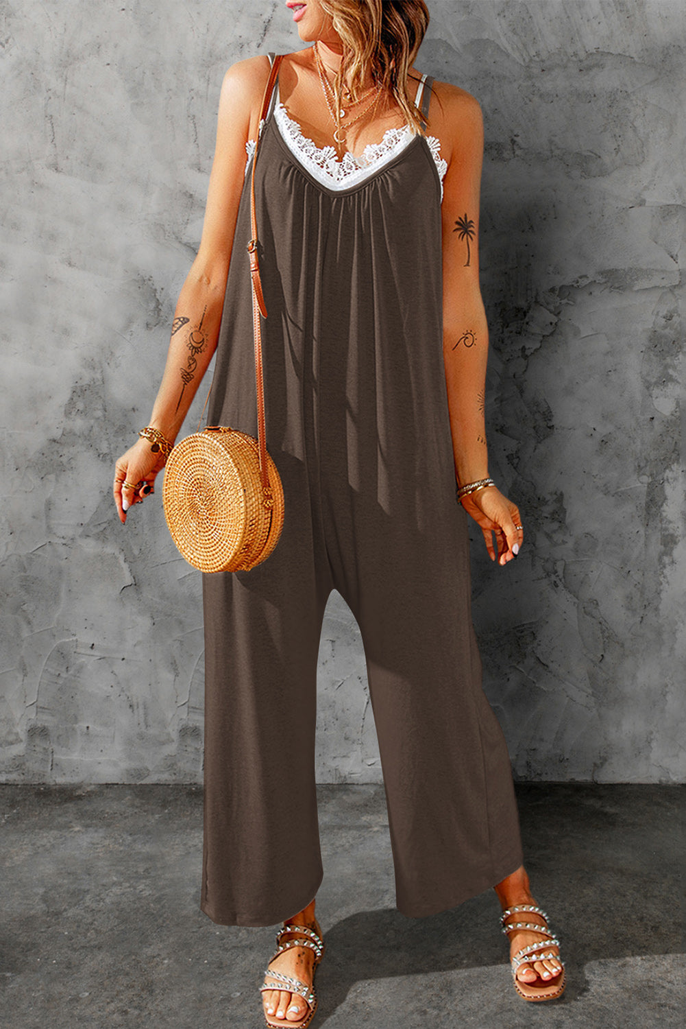 Spaghetti Strap Wide Leg Jumpsuit - FunkyPeacockStore (Store description)