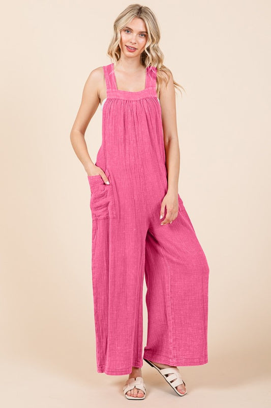Culture Code Full Size Pocketed Sleeveless Wide Leg Overalls - FunkyPeacockStore (Store description)