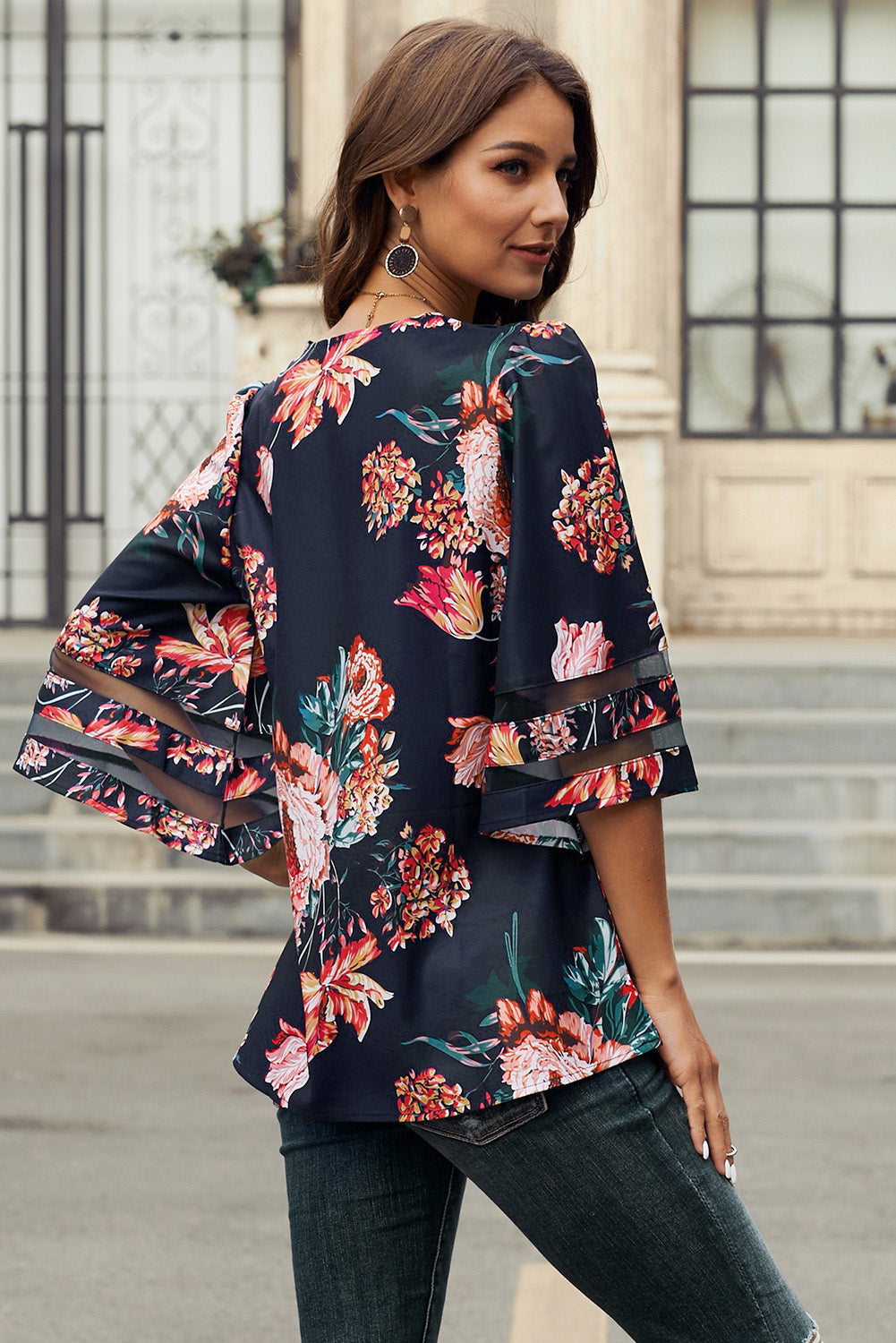 Printed Flare Sleeve Top - FunkyPeacockStore (Store description)