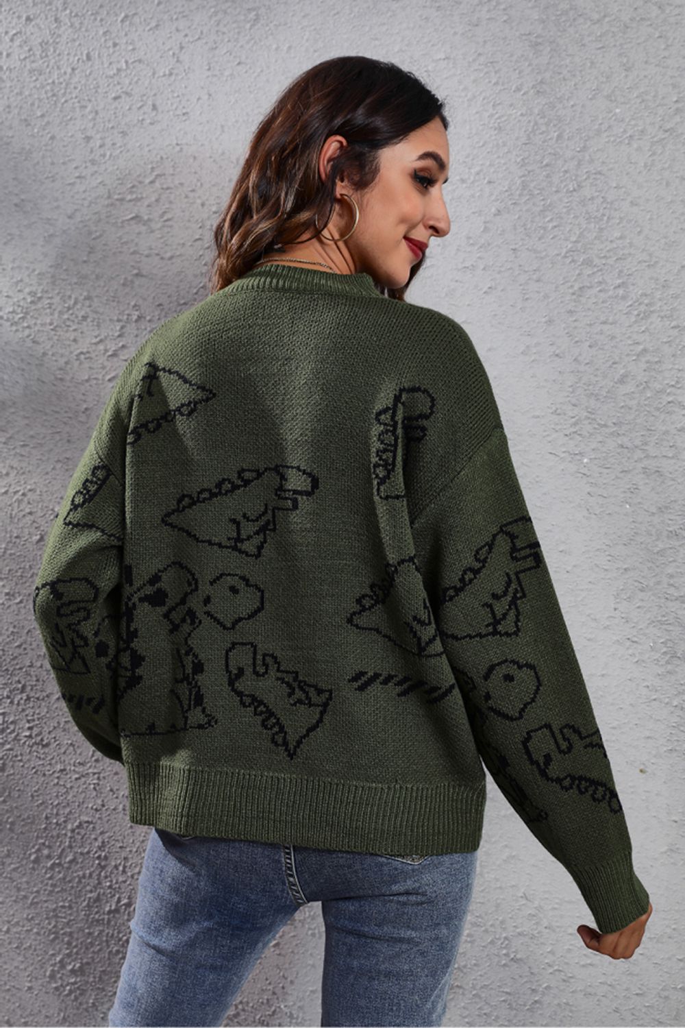 Dinosaur Pattern Round Neck Sweater - FunkyPeacockStore (Store description)