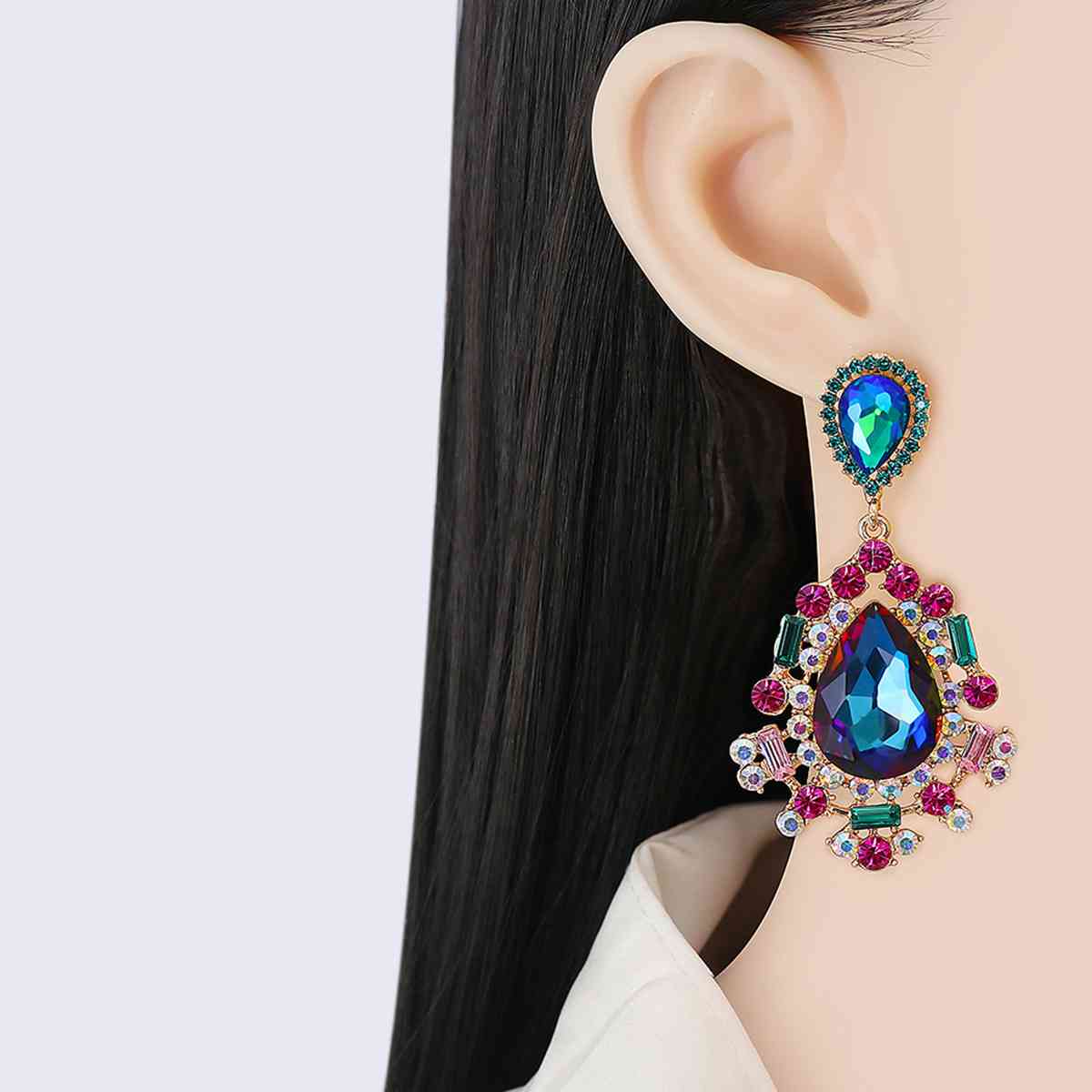 Teardrop Shape Rhinestone Alloy Dangle Earrings - FunkyPeacockStore (Store description)