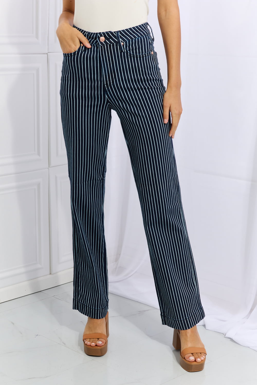 Judy Blue Cassidy High Waisted Tummy Control Striped Straight Jeans - FunkyPeacockStore (Store description)