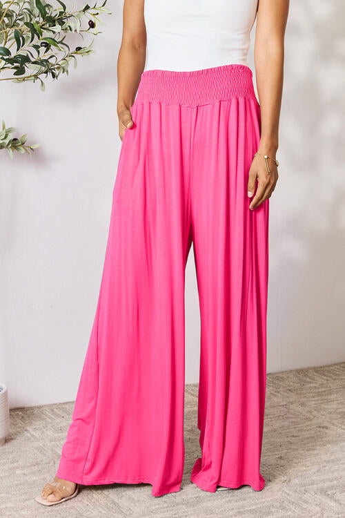 Double Take Full Size Smocked Wide Waistband Wide Leg Pants - FunkyPeacockStore (Store description)