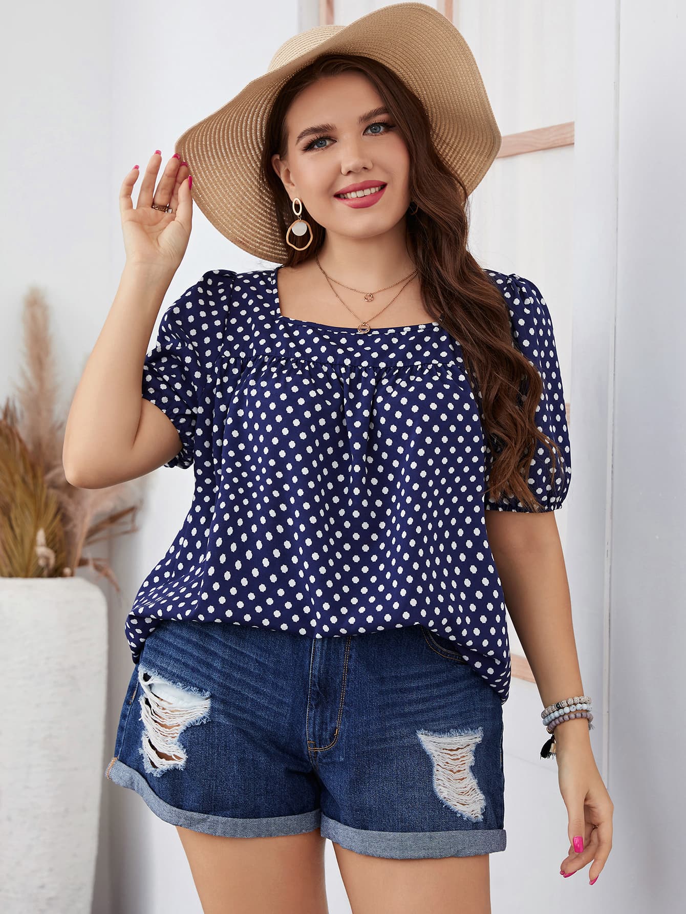 Polka Dot Square Neck Blouse - FunkyPeacockStore (Store description)