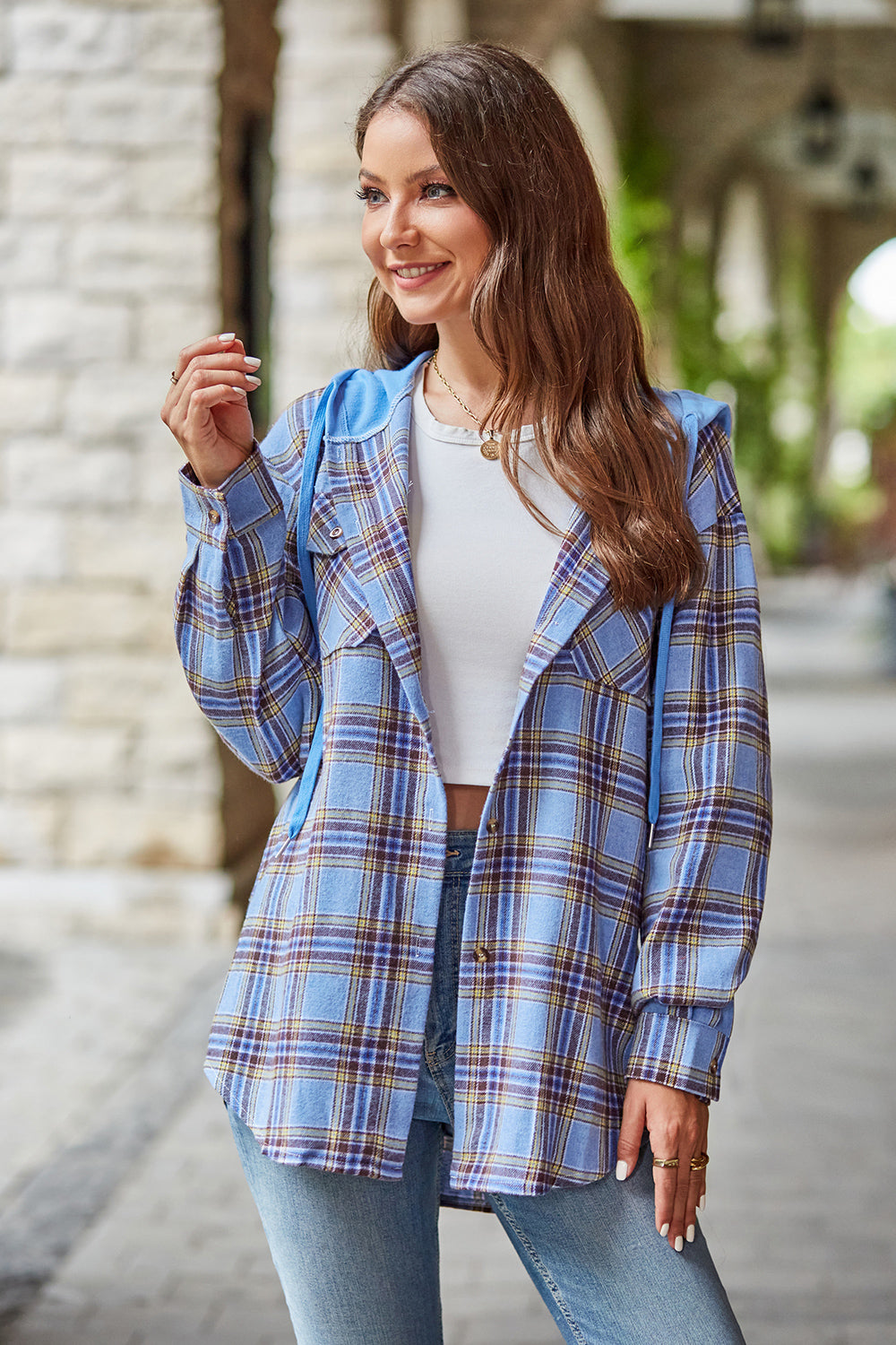 Plaid Long Sleeve Hooded Jacket - FunkyPeacockStore (Store description)