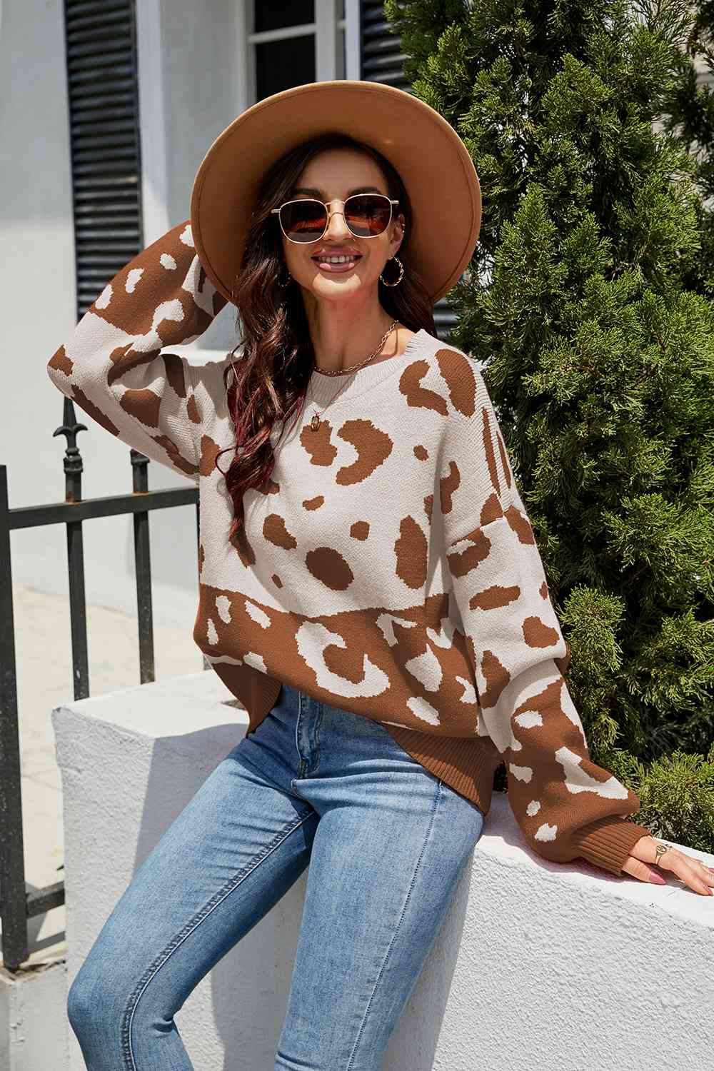 Leopard Drop Shoulder Sweater - FunkyPeacockStore (Store description)