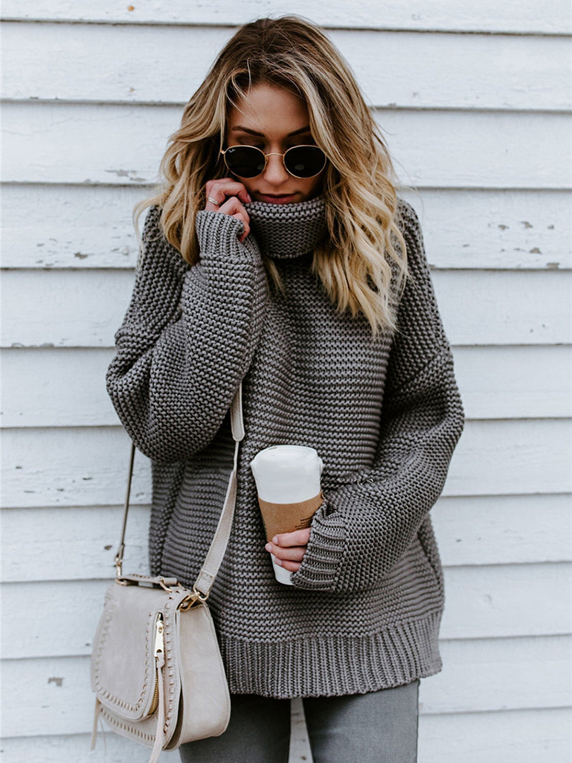 Turtleneck Dropped Shoulder Slit Sweater - FunkyPeacockStore (Store description)