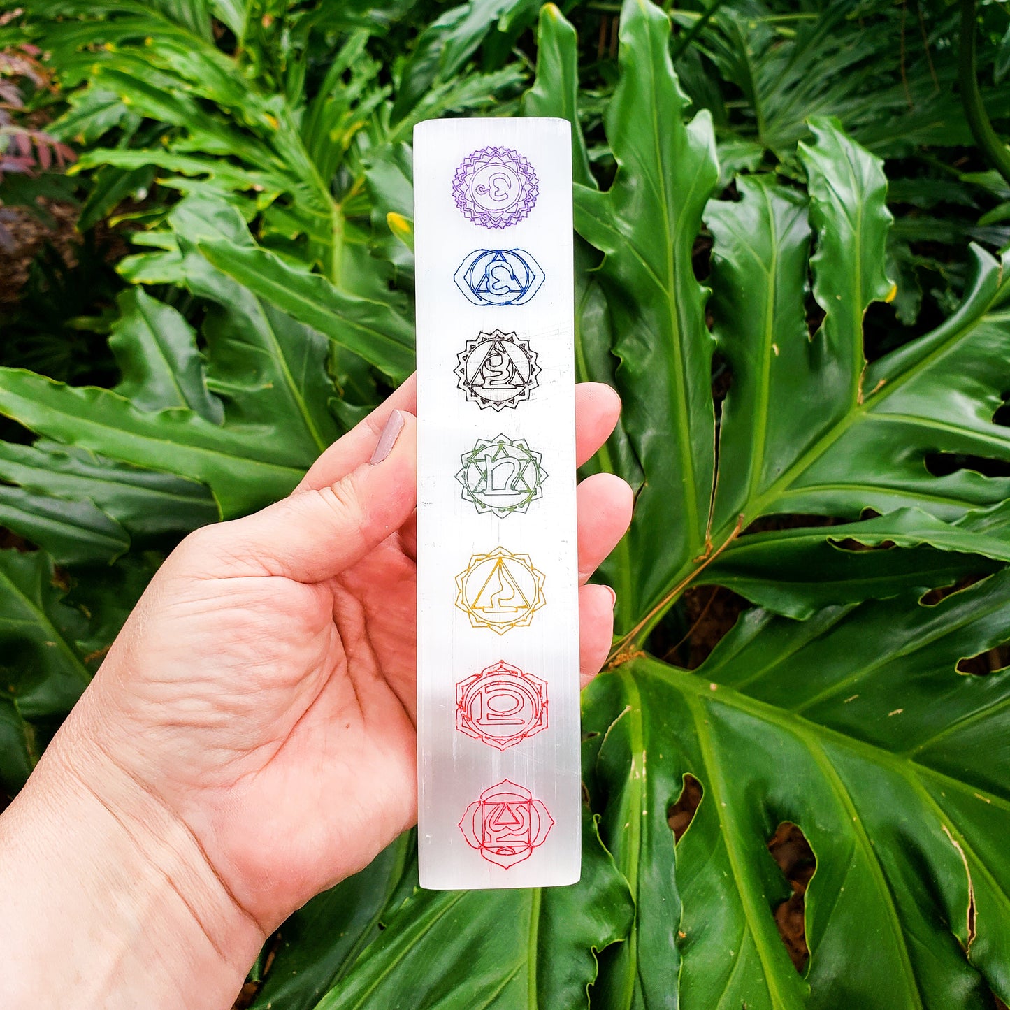 7 Chakras Color Laser Engraved Selenite Bar - FunkyPeacockStore (Store description)