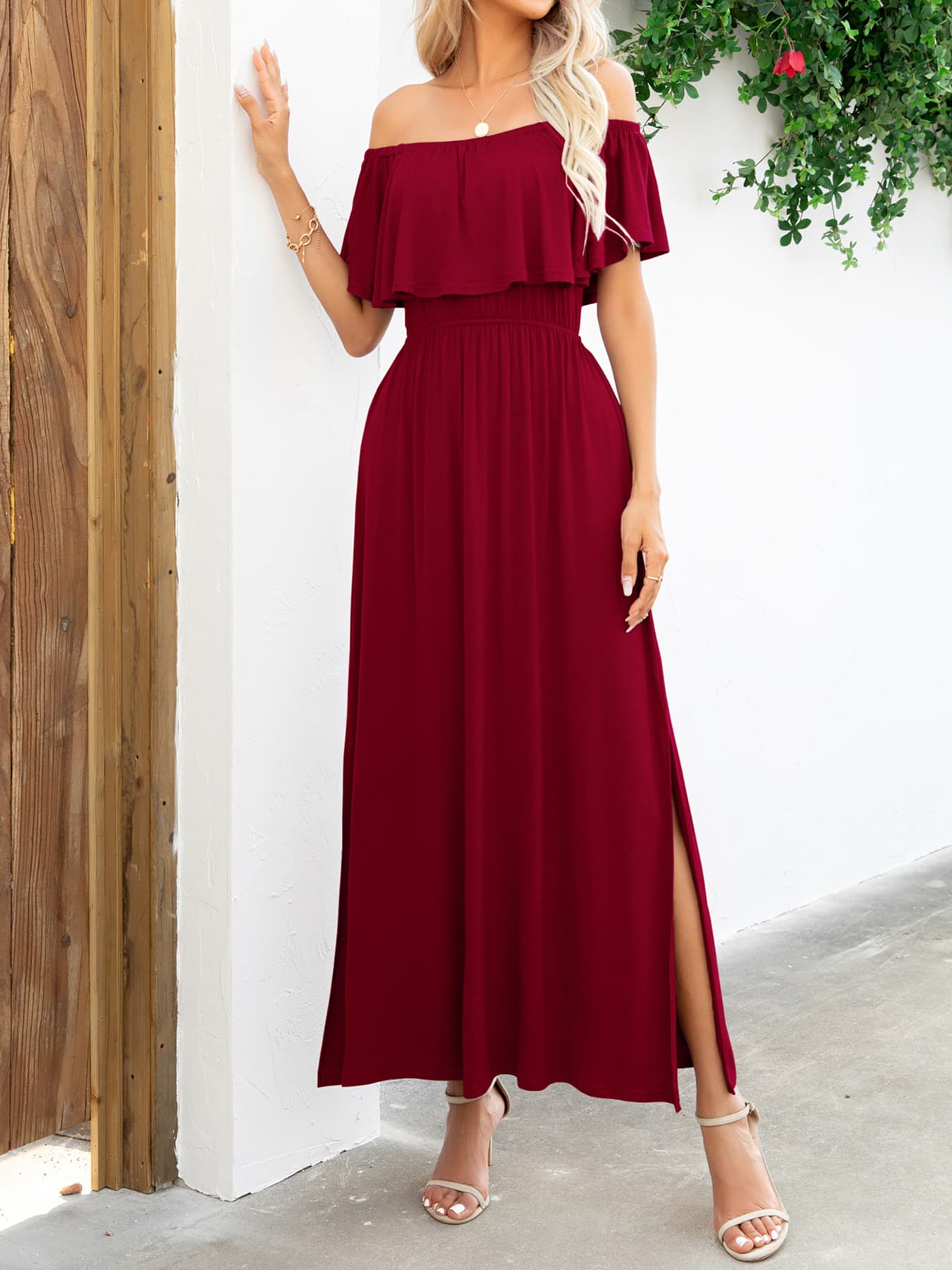 Off-Shoulder Slit Maxi Dress - FunkyPeacockStore (Store description)