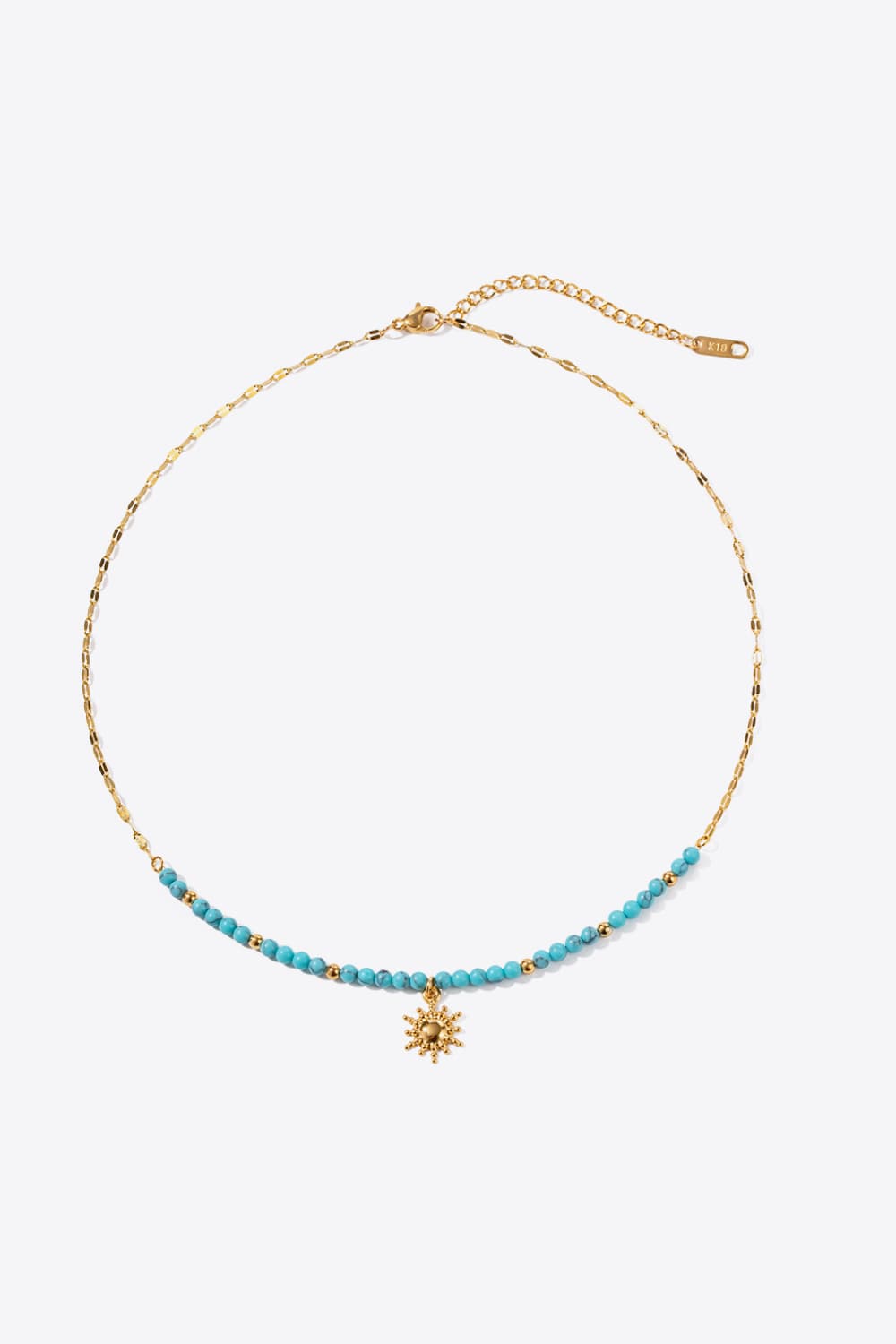 Turquoise Beaded 18K Gold-Pleated Sun Shape Pendant Necklace - FunkyPeacockStore (Store description)