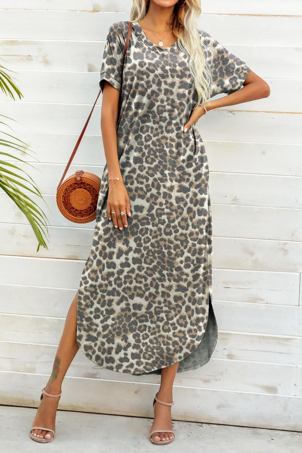 Printed V-Neck Curved Hem Dress - FunkyPeacockStore (Store description)