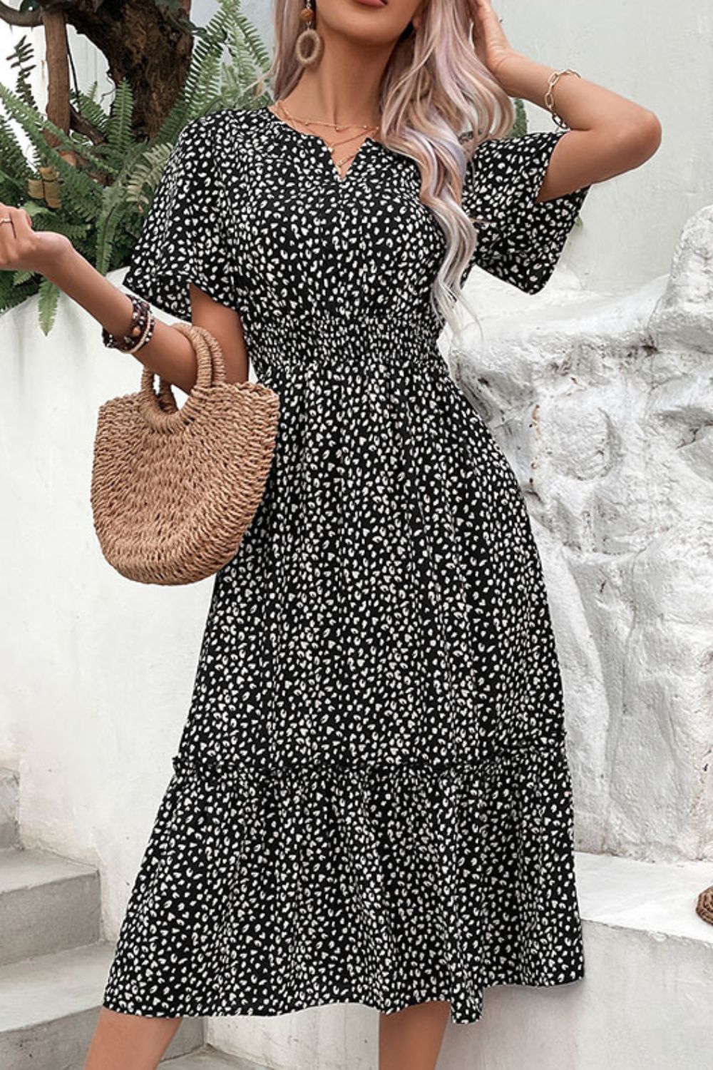 Leopard Print Short Sleeve Midi Dress - FunkyPeacockStore (Store description)