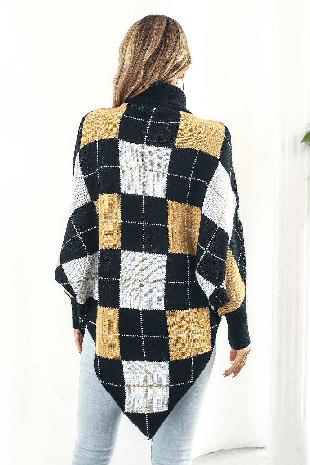 Plaid Turtleneck Dolman Sleeve Poncho - FunkyPeacockStore (Store description)