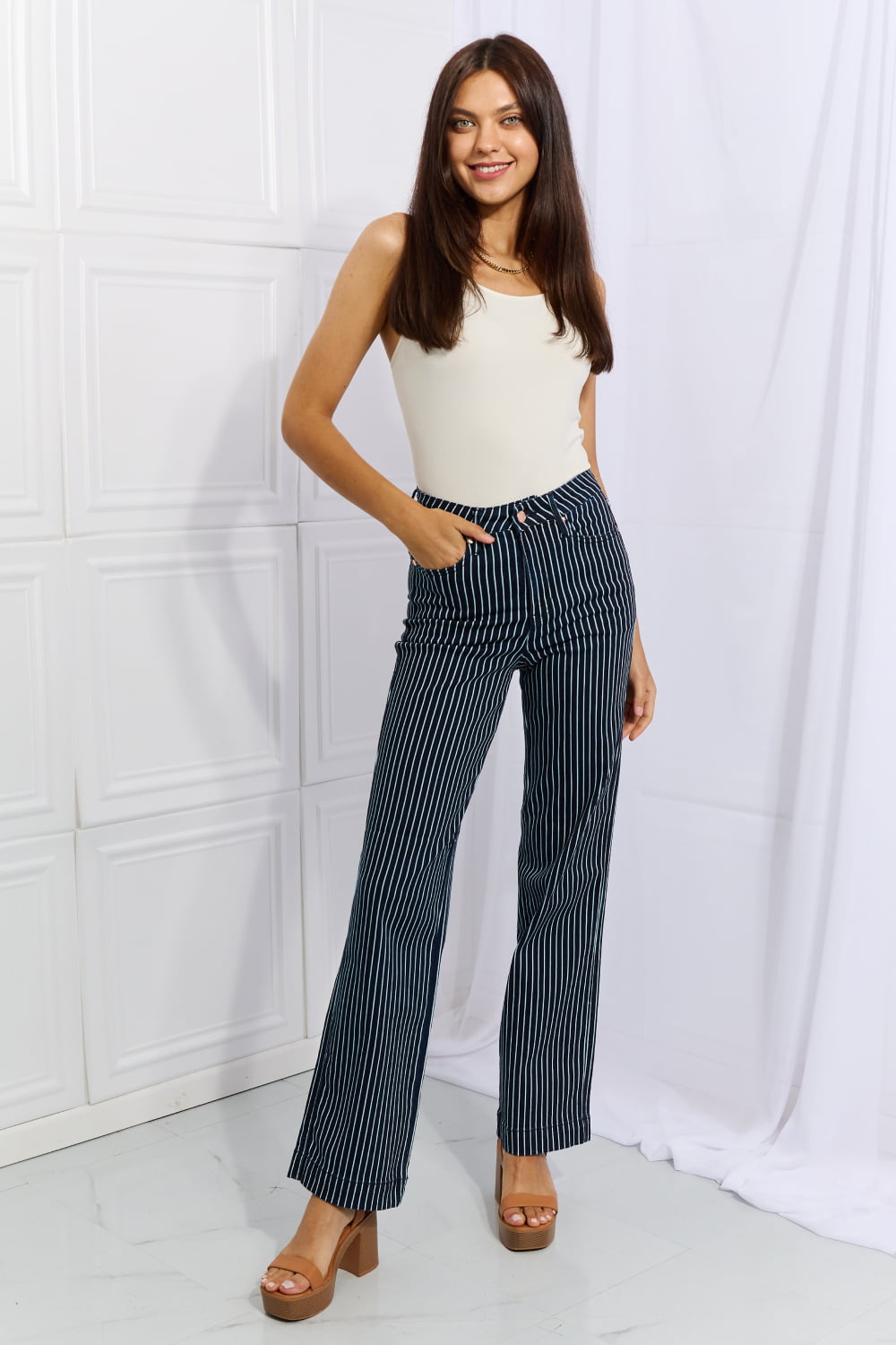 Judy Blue Cassidy High Waisted Tummy Control Striped Straight Jeans - FunkyPeacockStore (Store description)