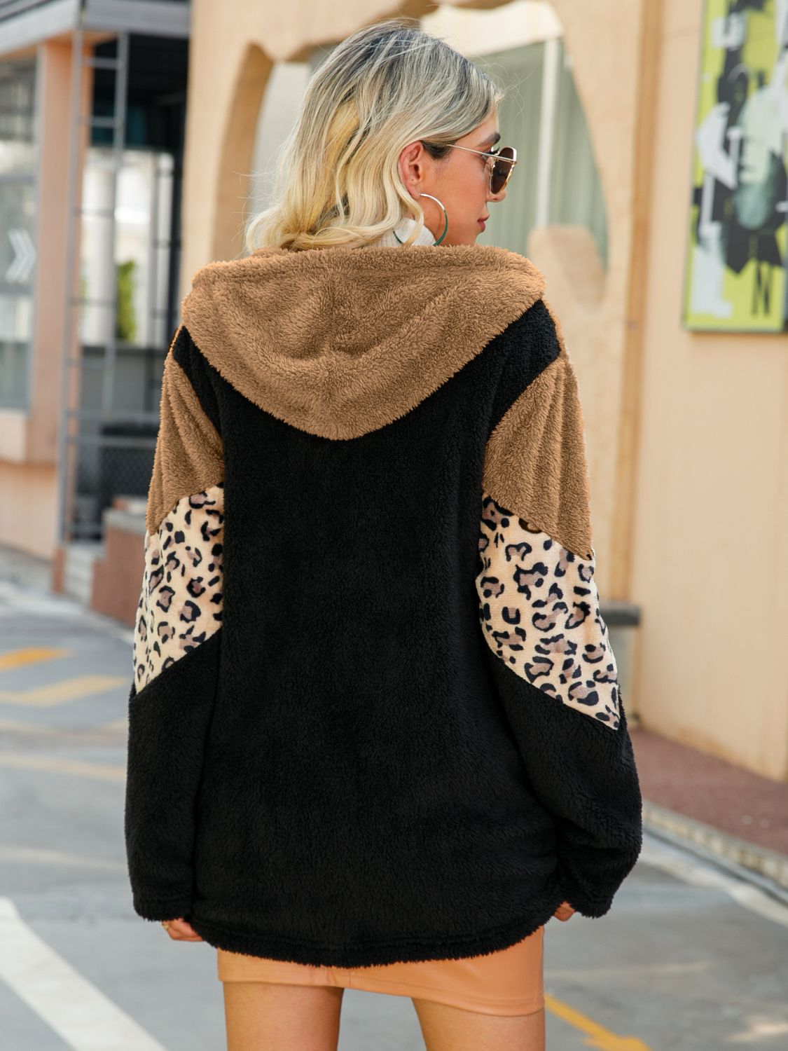 Leopard Color Block Hooded Teddy Jacket - FunkyPeacockStore (Store description)