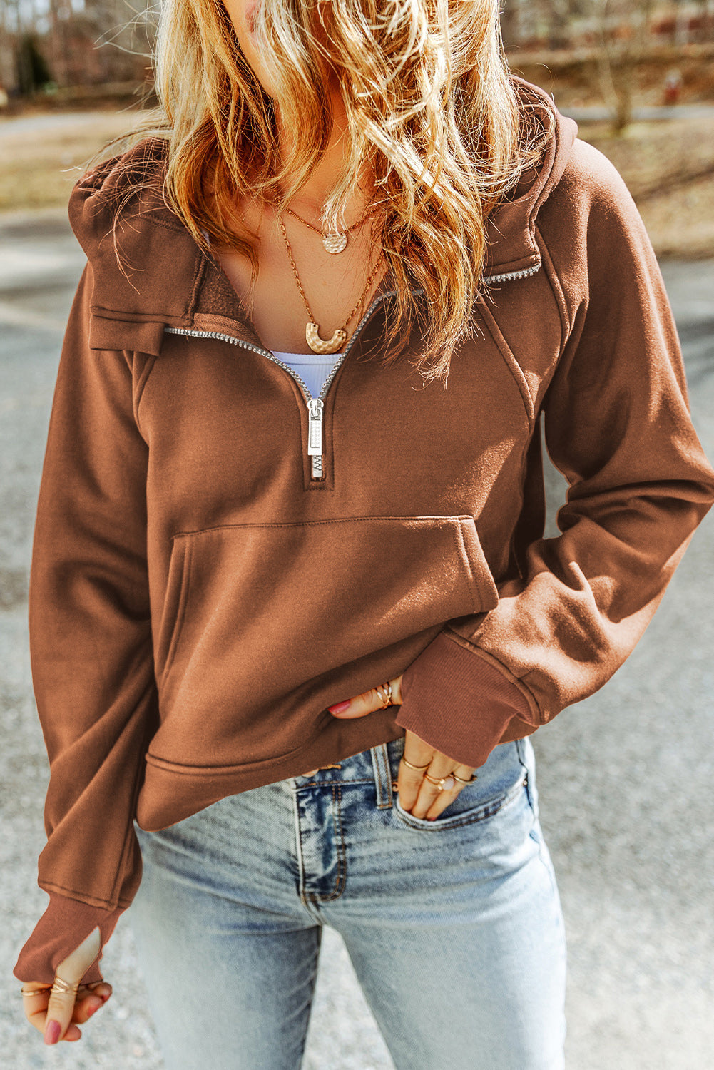 Half-Zip Thumbhole Sleeve Hoodie - FunkyPeacockStore (Store description)