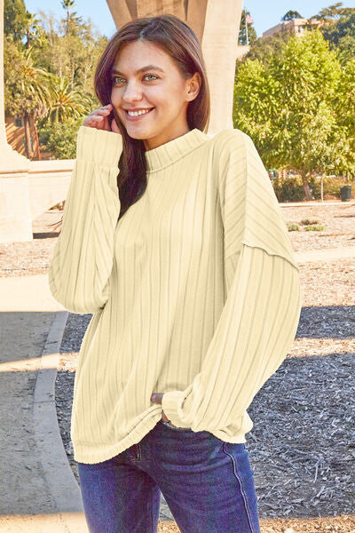 Basic Bae Ribbed Exposed Seam Mock Neck Knit Top - FunkyPeacockStore (Store description)