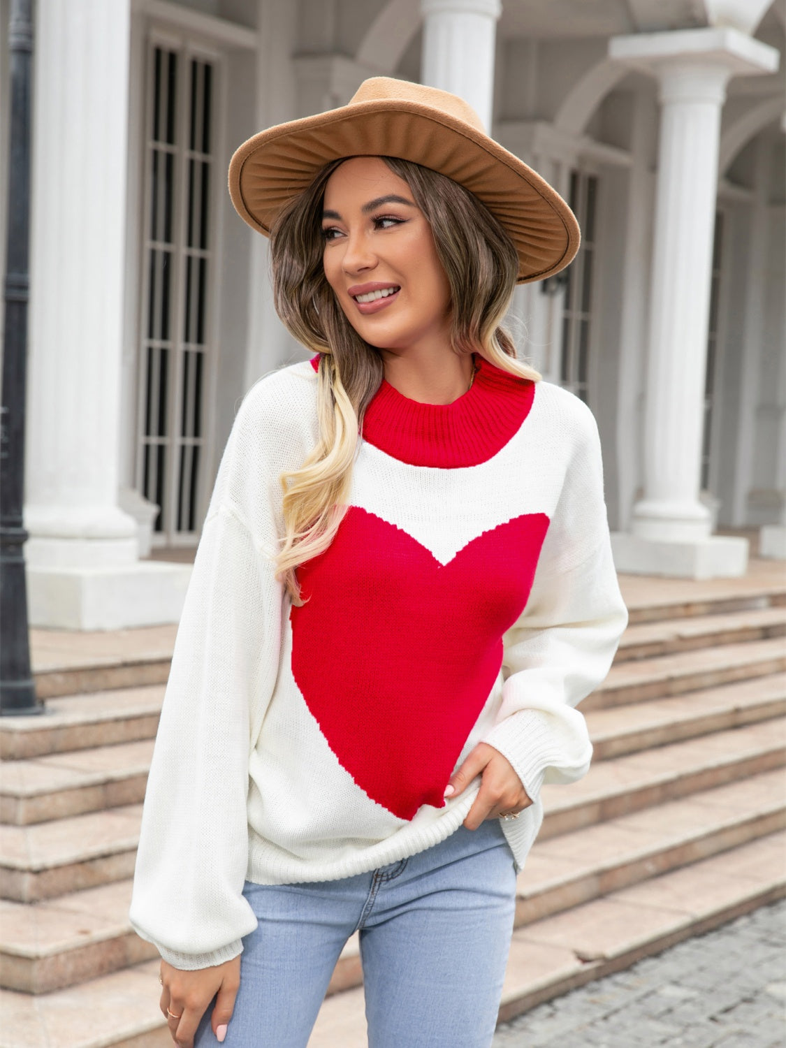 Heart Graphic Round Neck Sweater - FunkyPeacockStore (Store description)