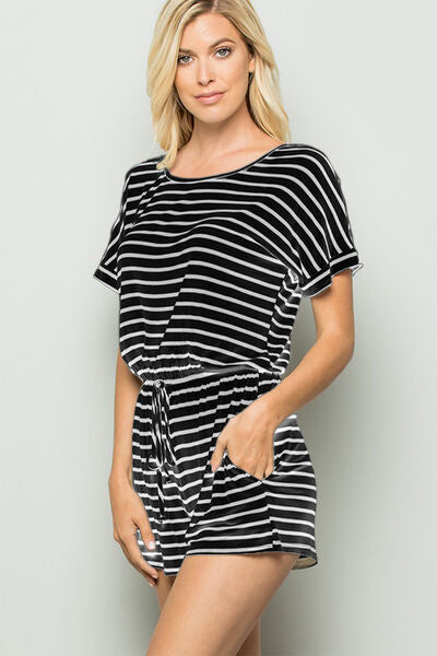 Heimish Striped Round Neck Short Sleeve Romper - FunkyPeacockStore (Store description)