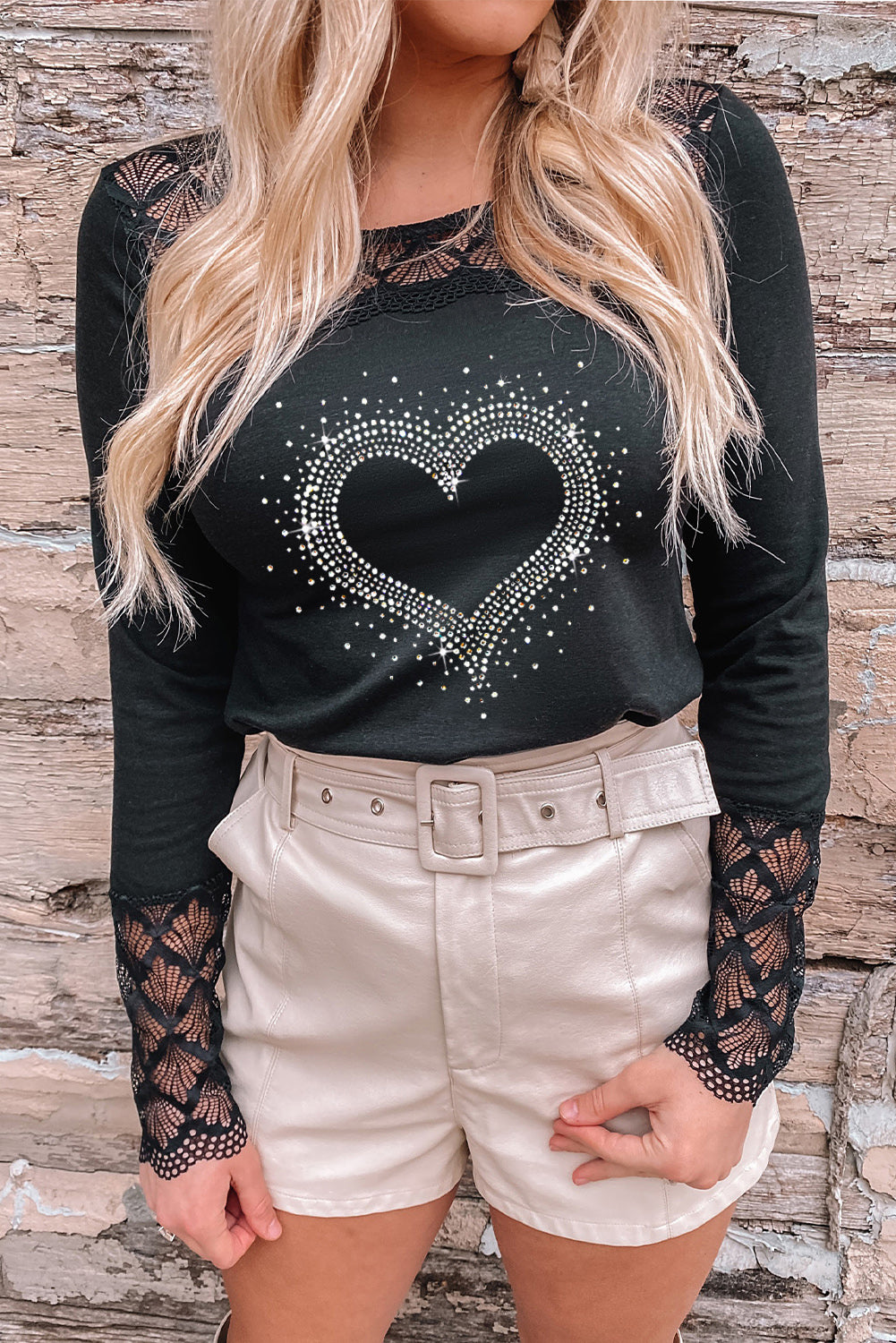 Heart Graphic Openwork Round Neck Blouse - FunkyPeacockStore (Store description)