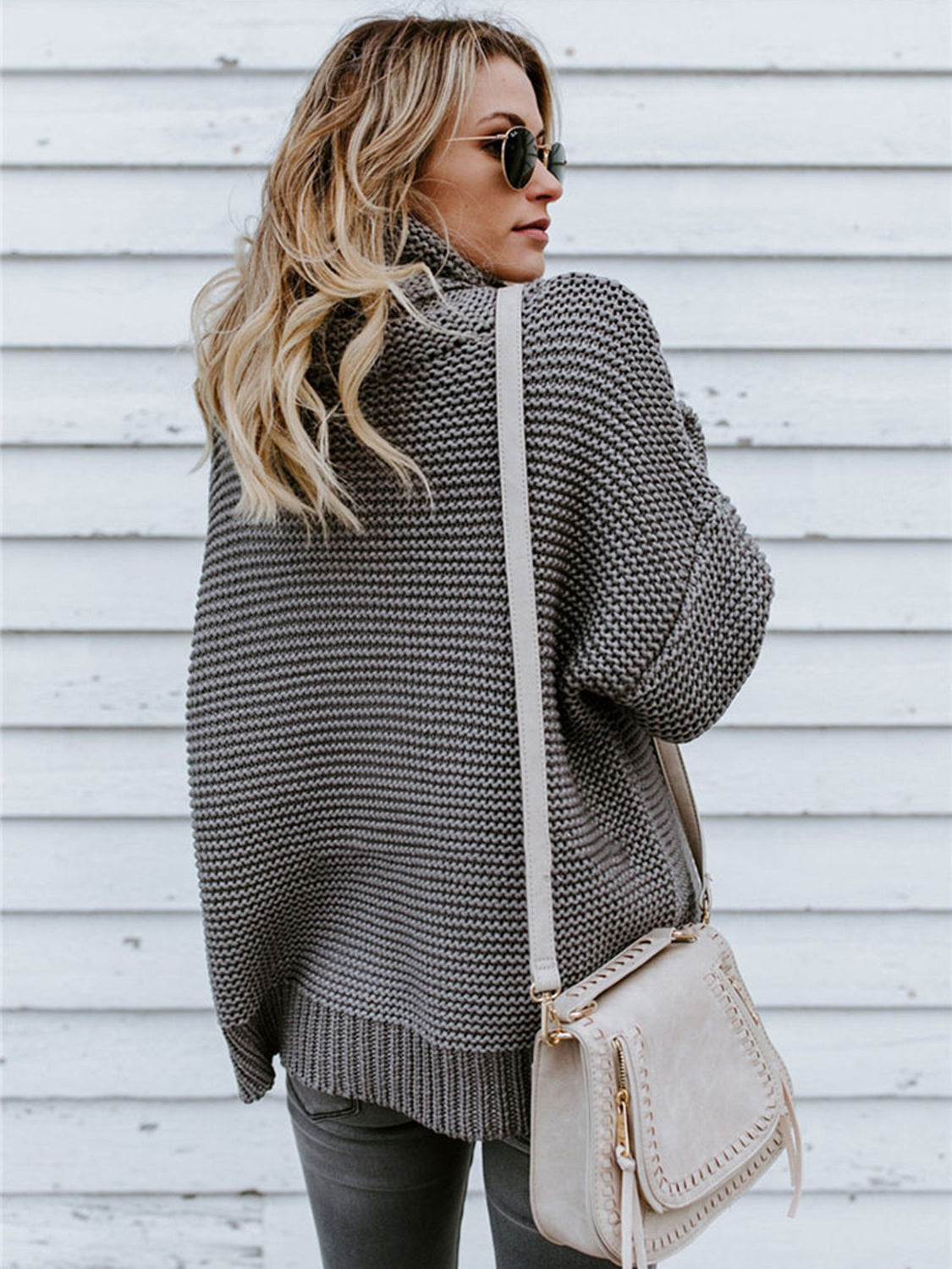 Turtleneck Dropped Shoulder Slit Sweater - FunkyPeacockStore (Store description)