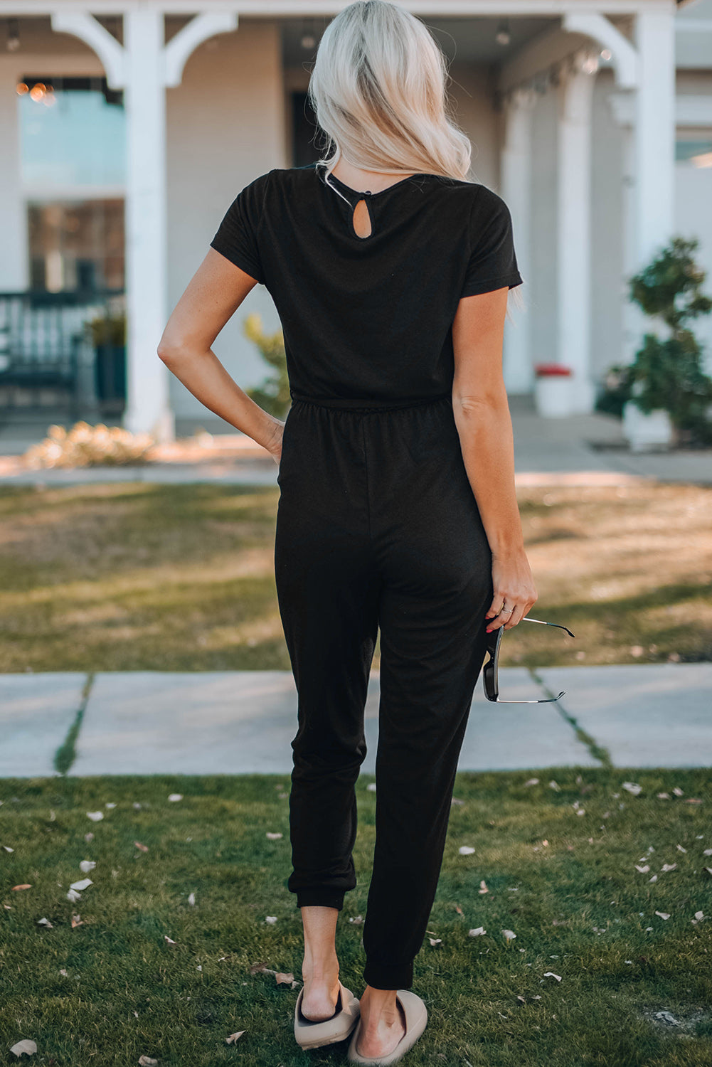 Belted V-Neck Jogger Jumpsuit - FunkyPeacockStore (Store description)