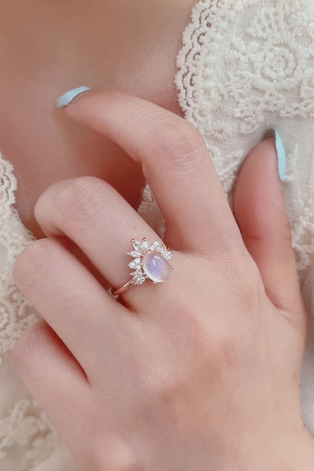 High Quality Natural Moonstone 18K Rose Gold-Plated 925 Sterling Silver Ring - FunkyPeacockStore (Store description)