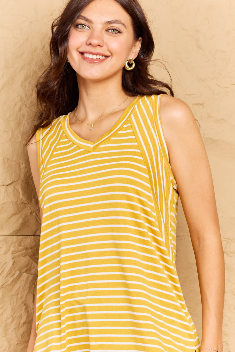 Doublju Talk To Me Striped Sleeveless V-Neck Top - FunkyPeacockStore (Store description)