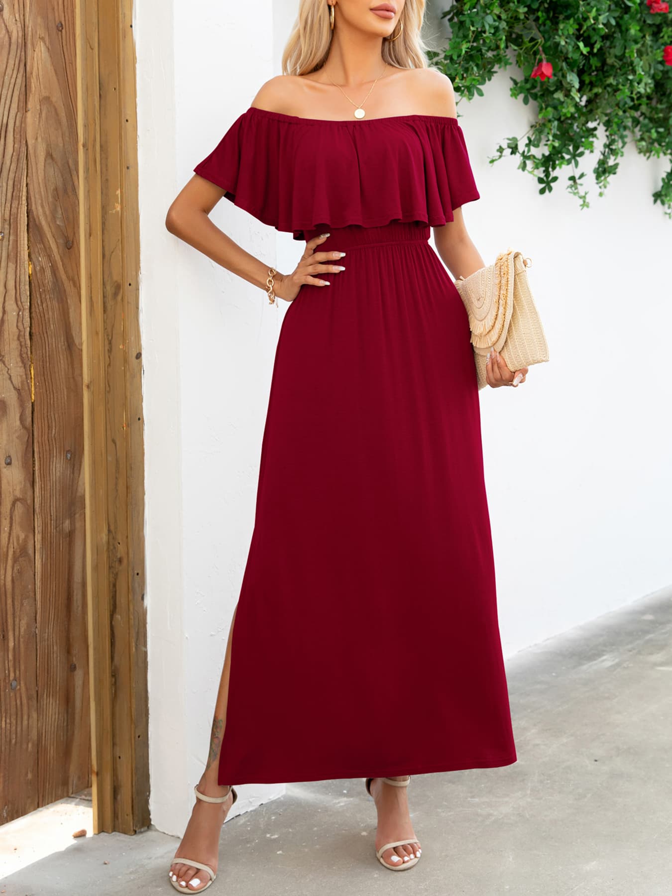 Off-Shoulder Slit Maxi Dress - FunkyPeacockStore (Store description)