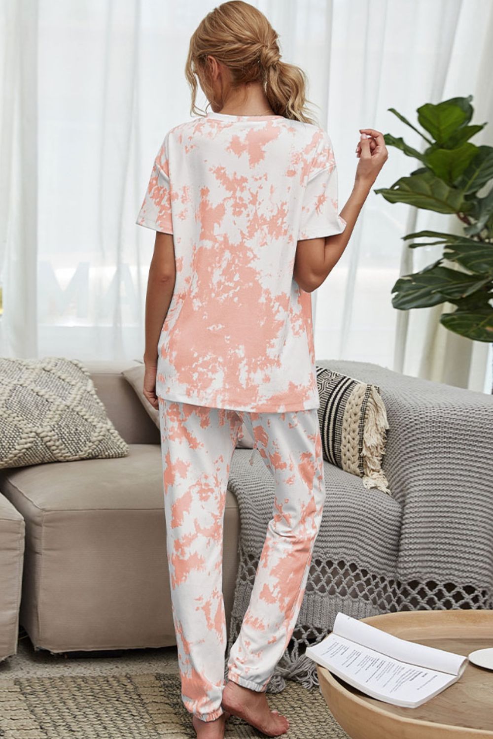 Tie-Dye Tee and Drawstring Waist Joggers Lounge Set - FunkyPeacockStore (Store description)