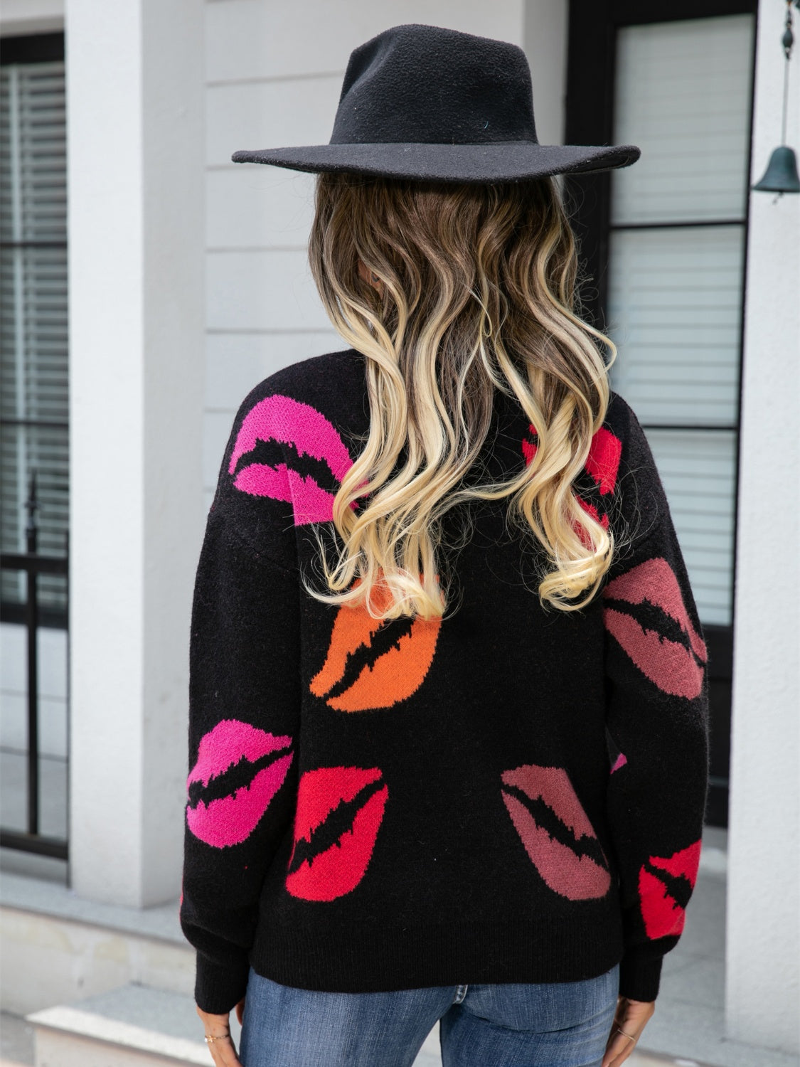 Lip V-Neck Drop Shoulder Sweater - FunkyPeacockStore (Store description)