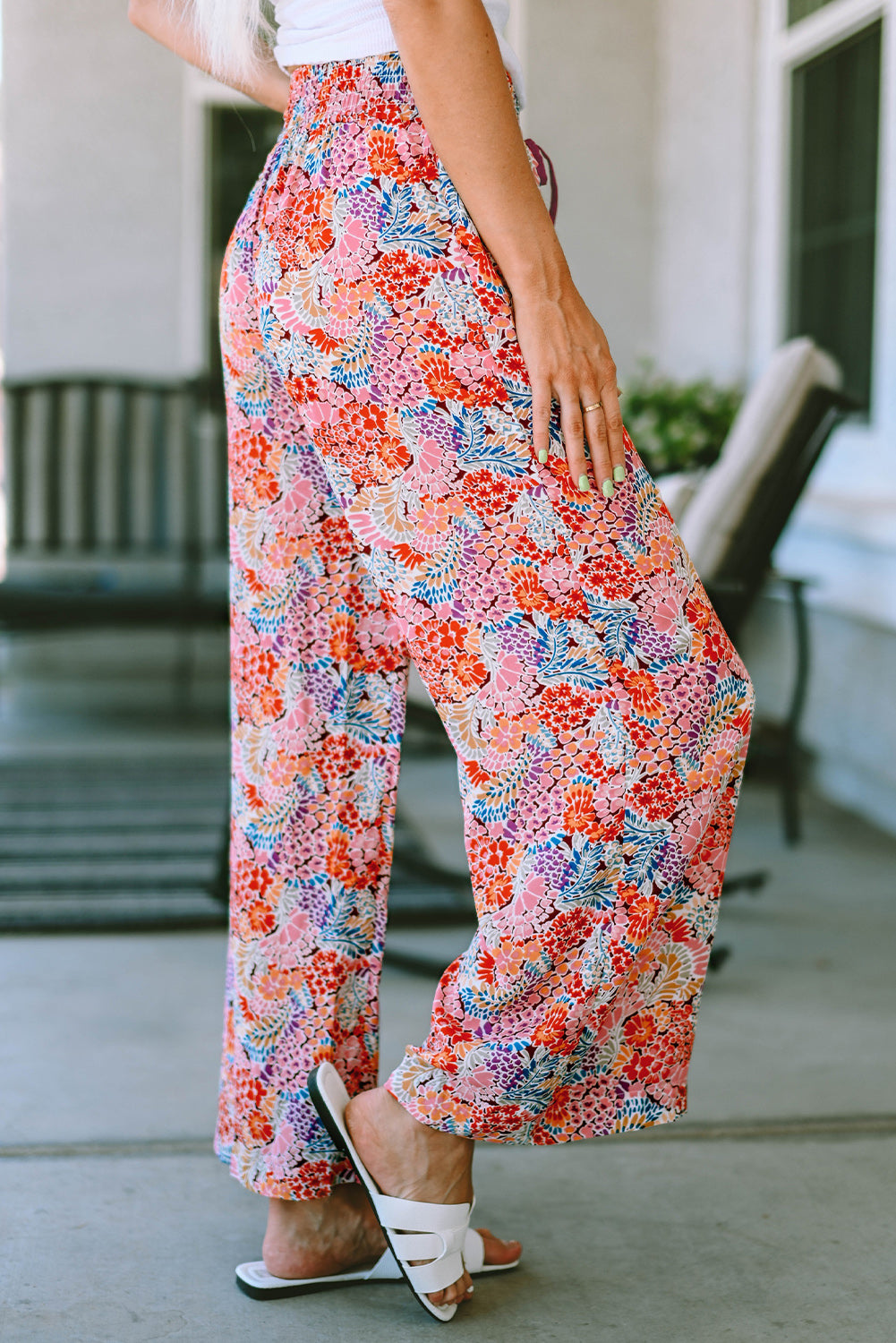 Printed Tie Waist Wide Leg Long Pants - FunkyPeacockStore (Store description)