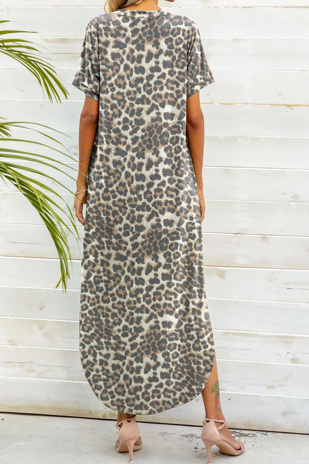 Printed V-Neck Curved Hem Dress - FunkyPeacockStore (Store description)