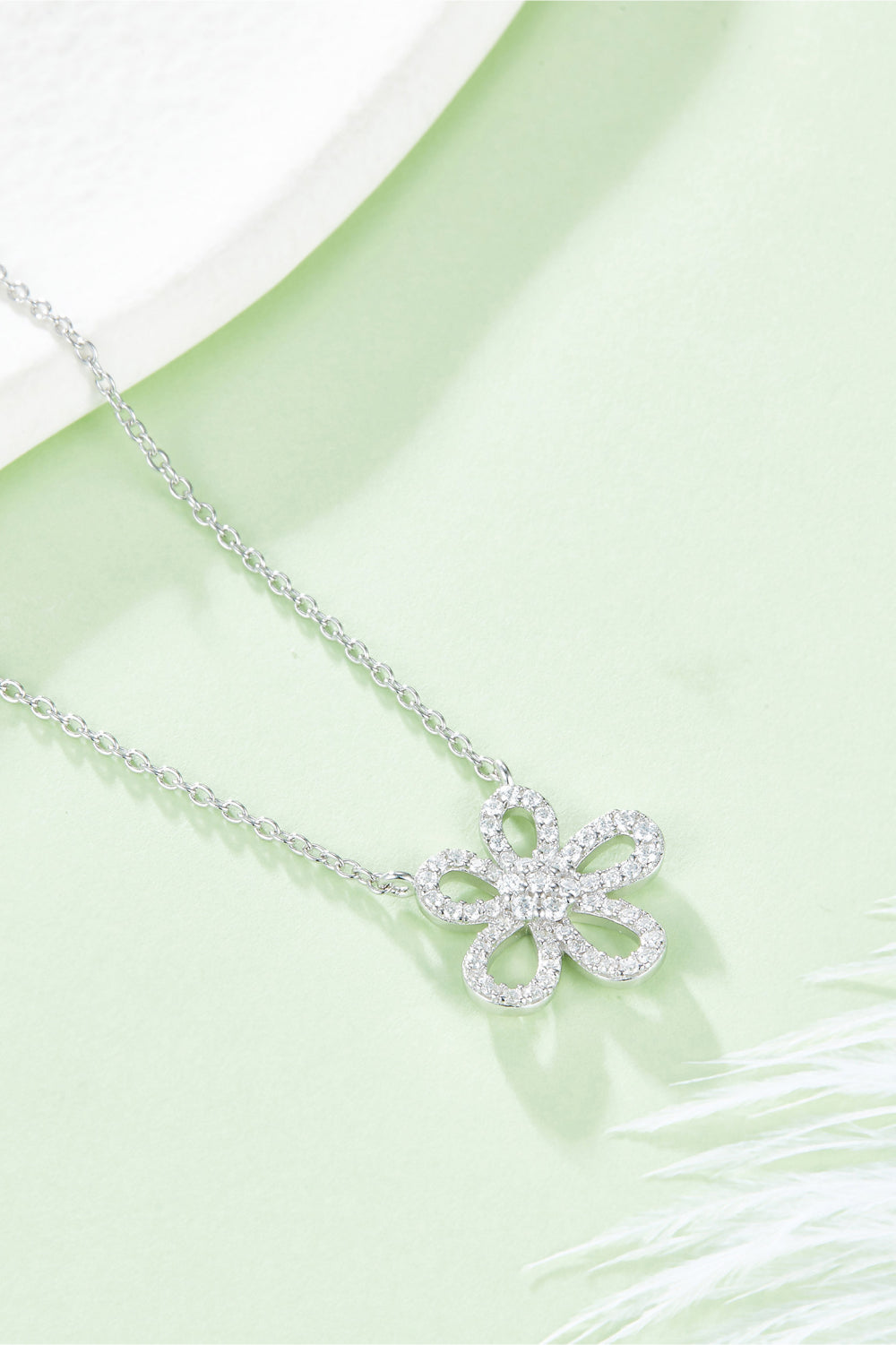 Moissanite Flower Pendant 925 Sterling Silver Necklace - FunkyPeacockStore (Store description)