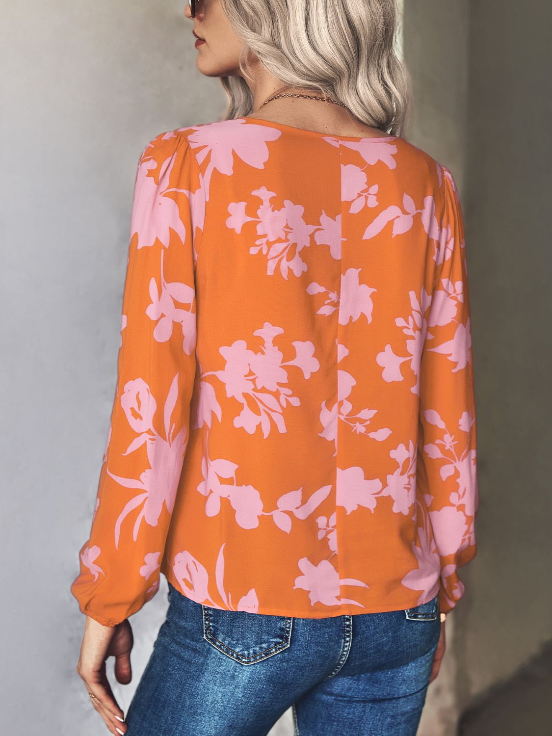 Printed Tie Neck Long Sleeve Blouse - FunkyPeacockStore (Store description)