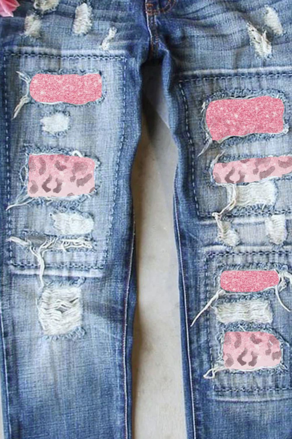 Leopard Patch Distressed Straight Leg Jeans - FunkyPeacockStore (Store description)